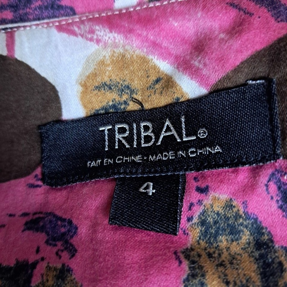 Tribal 4 Cotton A-Line Midi Skirt Lined Yoke Waist Pink Purple Boho Art to Wear - Picture 6 of 8